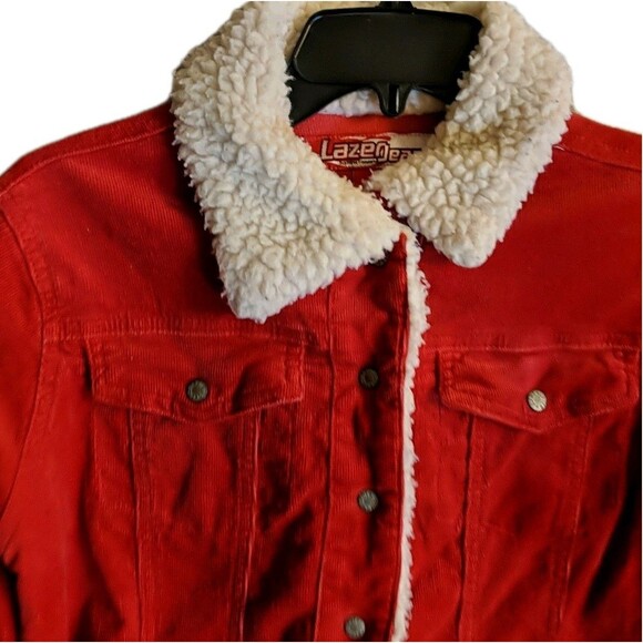 Retro Lazer Jeans Corduroy Jacket Medium Women Snap Buttons Red Sherpa Lined M - Picture 5 of 11